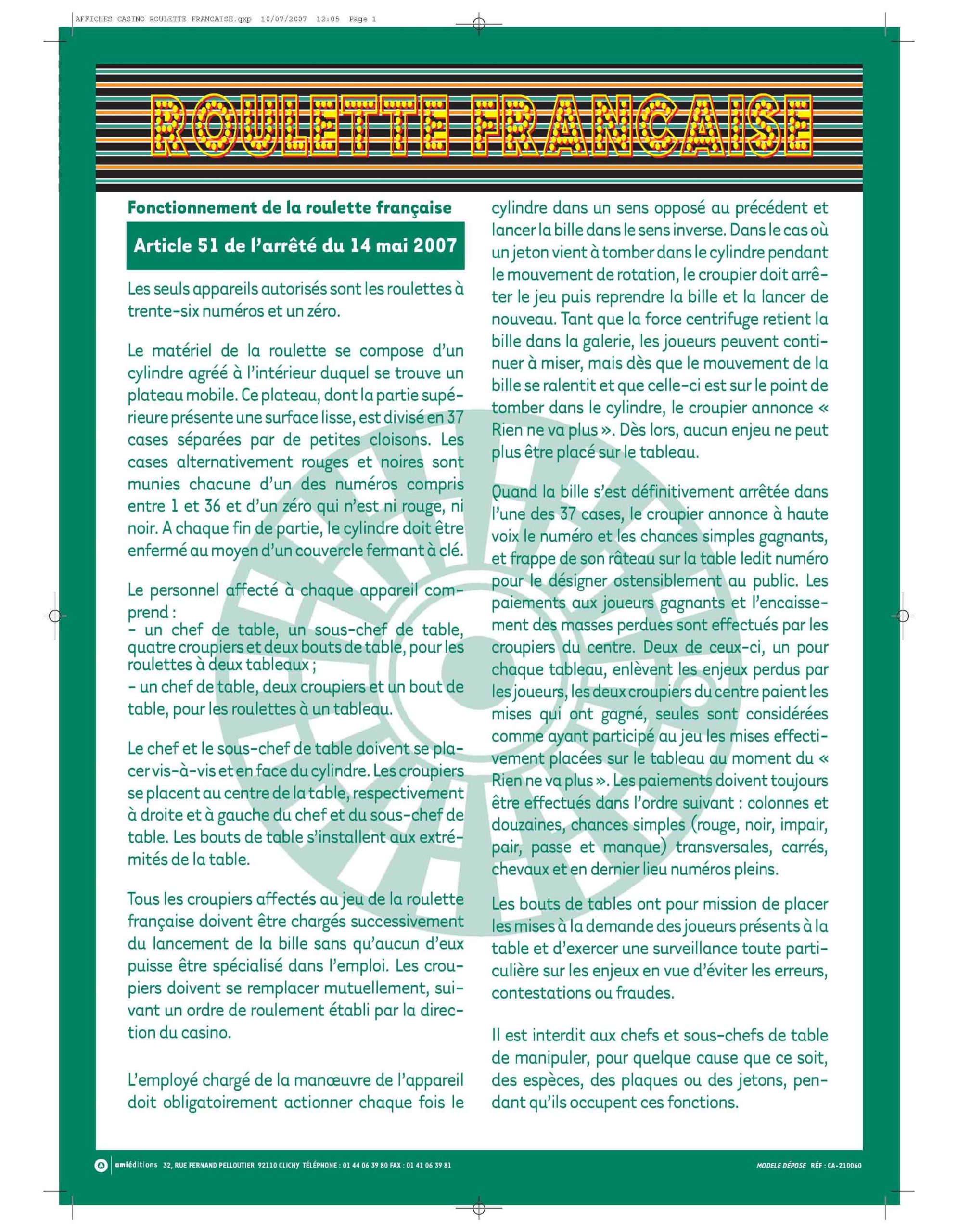 AFFICHE ROULETTE FRANCAISE