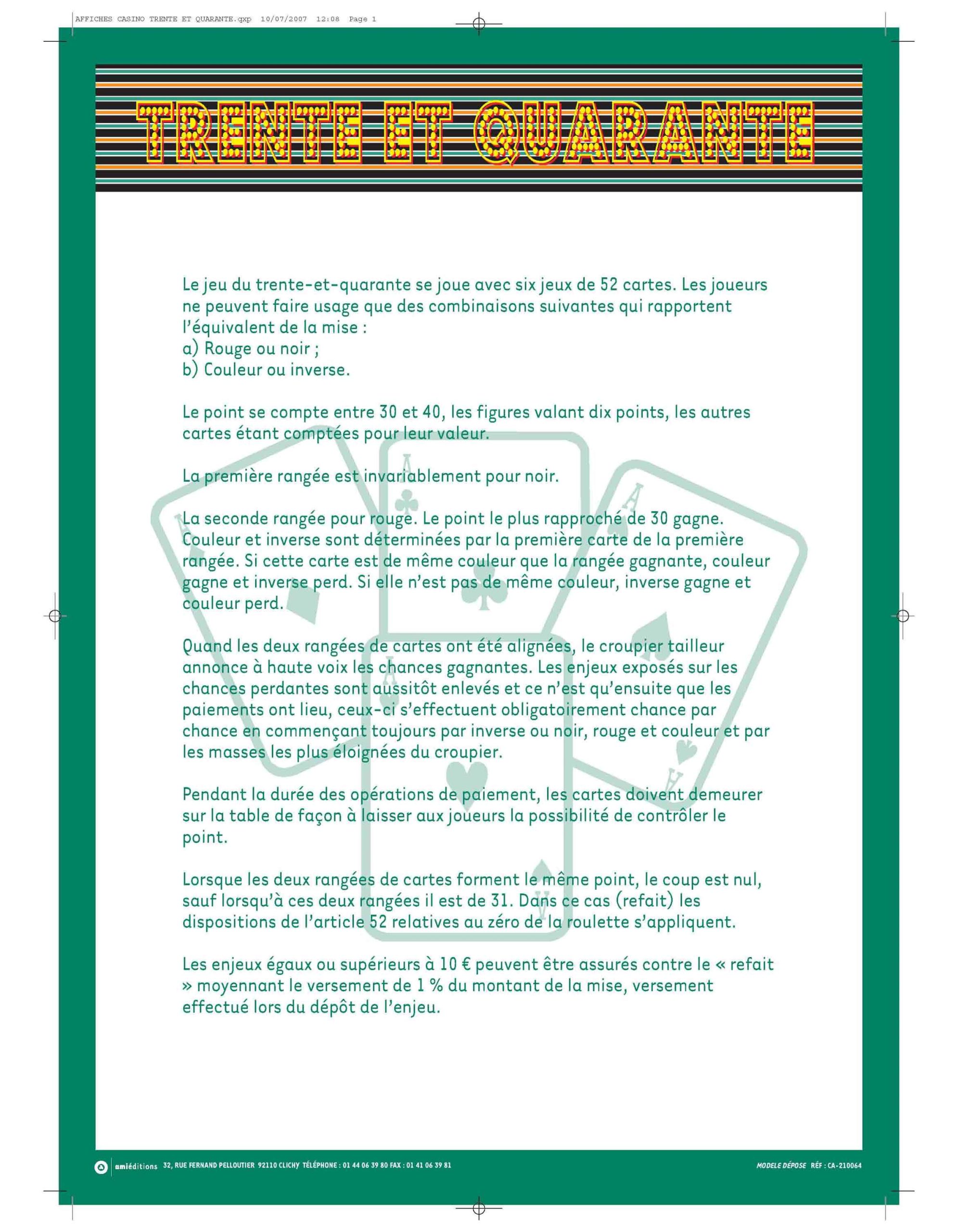 AFFICHE TRENTE ET QUARANTE